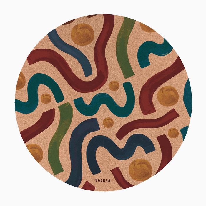 Baby Yoga Cork Mat (47" diameter - Round) - Brush Strokes