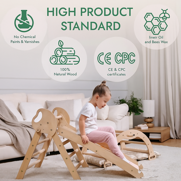 4in1 Montessori Climbing Set: Pikler Triangle, Arch, Slide Board, and Cushion for Toddlers