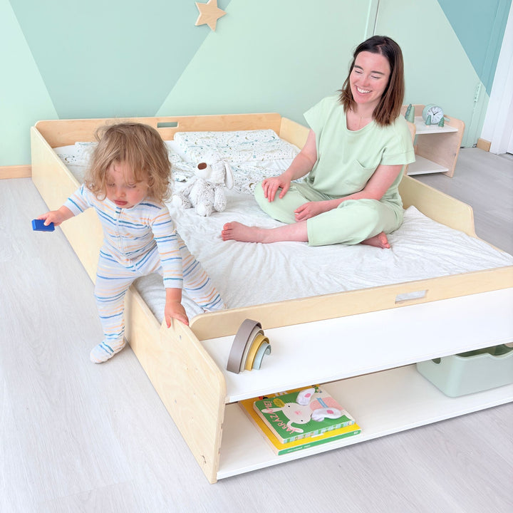 Montessori Floor Bed With Rails & Shelf (FULL) Made In Canada
