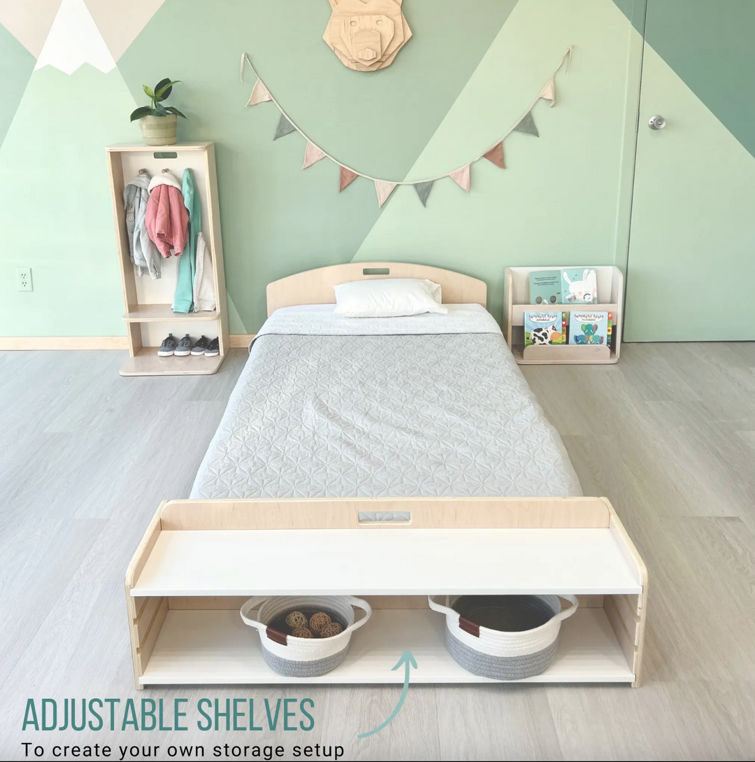 Montessori Floor Bed With Shelf (Twin) Made In Canada