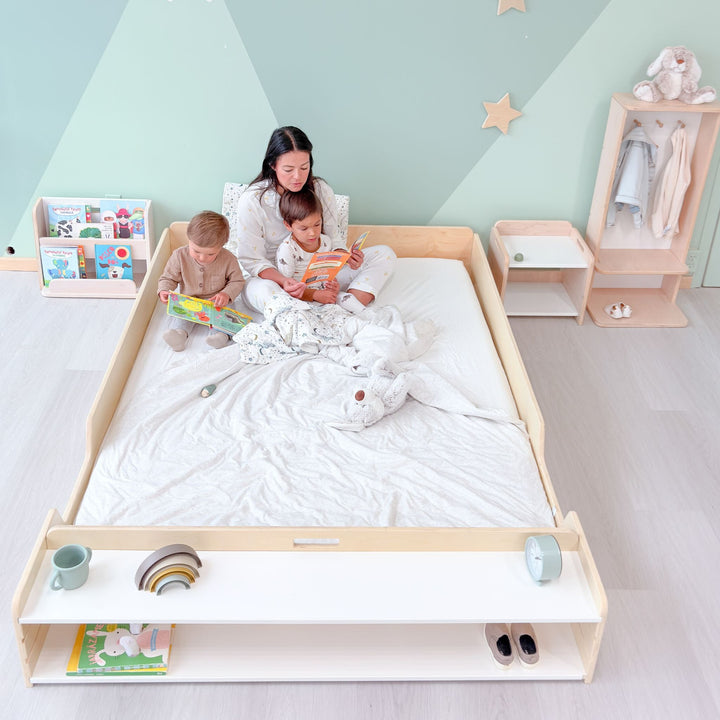 Montessori Floor Bed With Rails & Shelf (FULL) Made In Canada