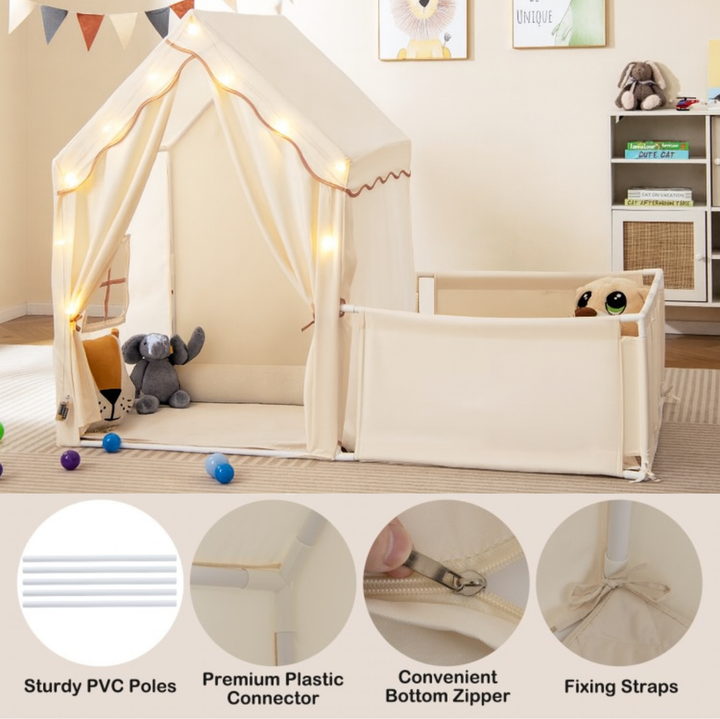 Kids Play Tent with Playpen, Mat & Lights