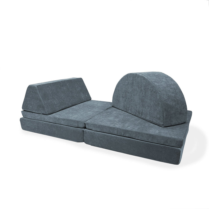 A set of four gray modular foam pieces designed for play and Fort building, intended for children's play areas.