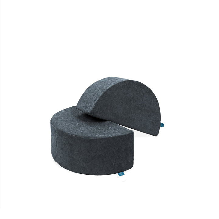 A gray half-moon shaped modular cushion designed for children's playtime, suitable for enhancing the Go Coconut Play Couch.