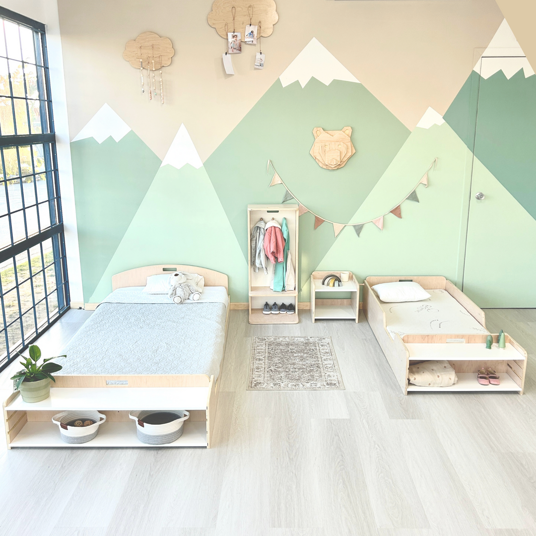 montessori floor beds in a kids bedroom