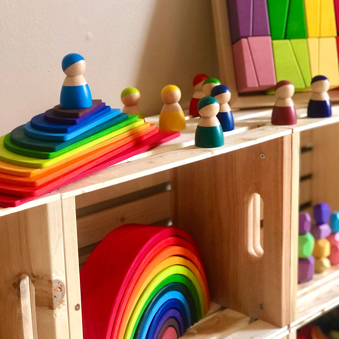 Large Wooden Rainbow Stacker Bundle – Montessori Stacking Toy for Kids