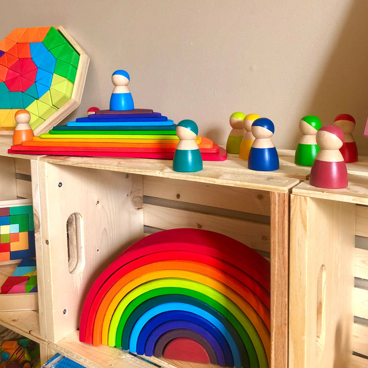 Large Wooden Rainbow Stacker Bundle – Montessori Stacking Toy for Kids