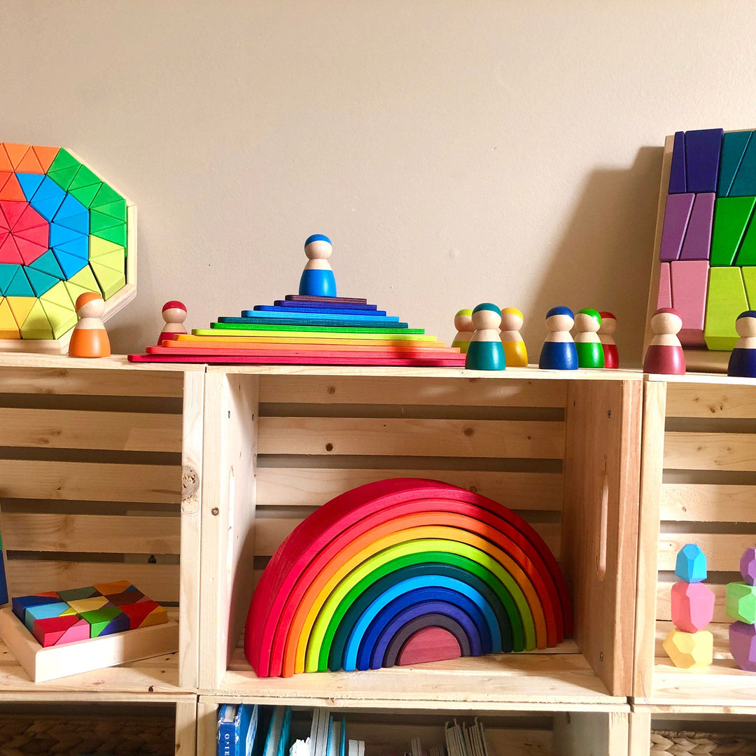 Large Wooden Rainbow Stacker Bundle – Montessori Stacking Toy for Kids
