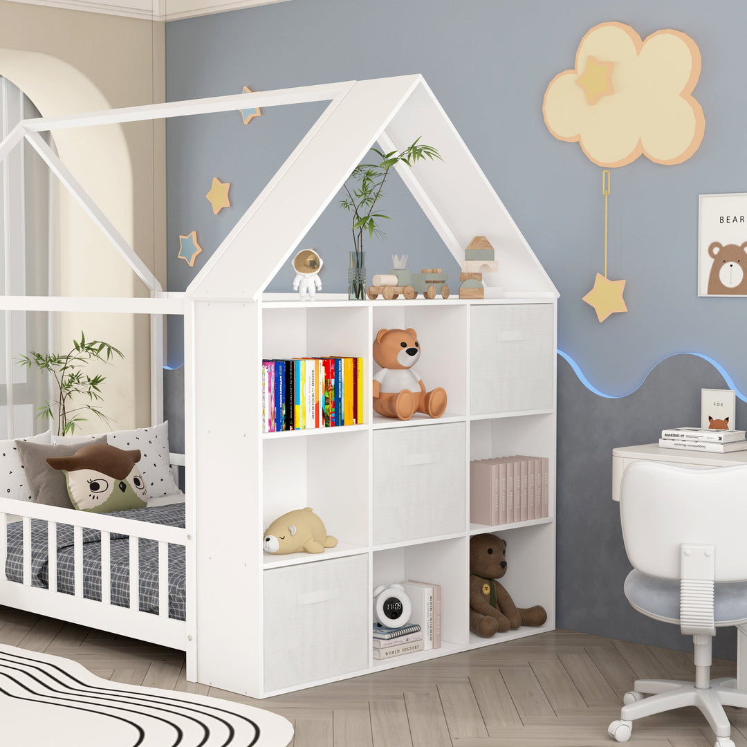ARY House Bookshelf, Montessori Kids Bookcase with 3 Cloth Drawers