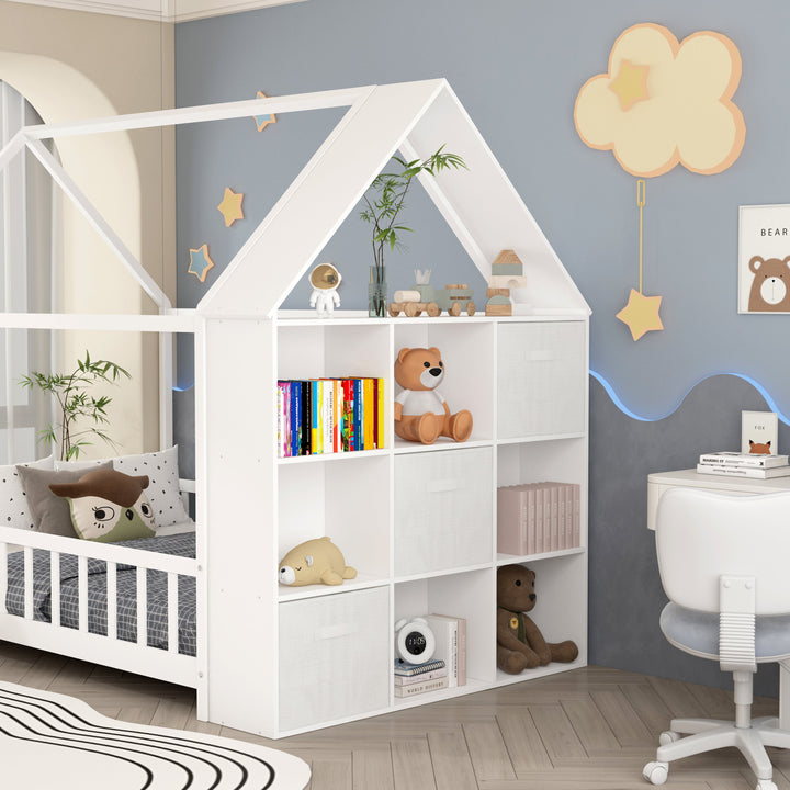 ARY House Bookshelf, Montessori Kids Bookcase with 3 Cloth Drawers