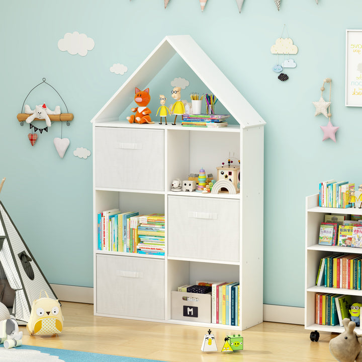 ARY House Bookshelf, Montessori Kids Bookcase with 3 Cloth Drawers