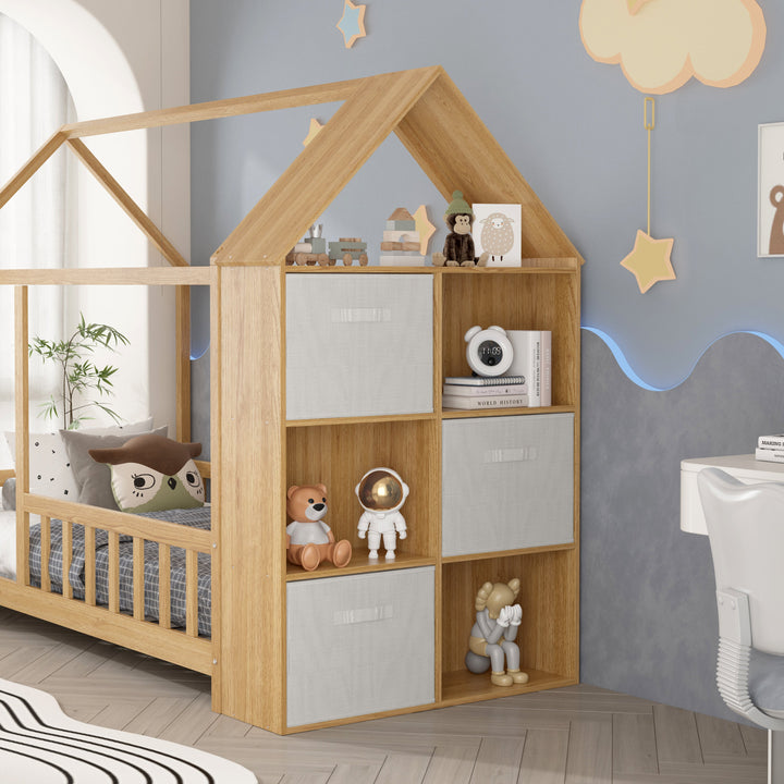 ARY House Bookshelf, Montessori Kids Bookcase with 3 Cloth Drawers