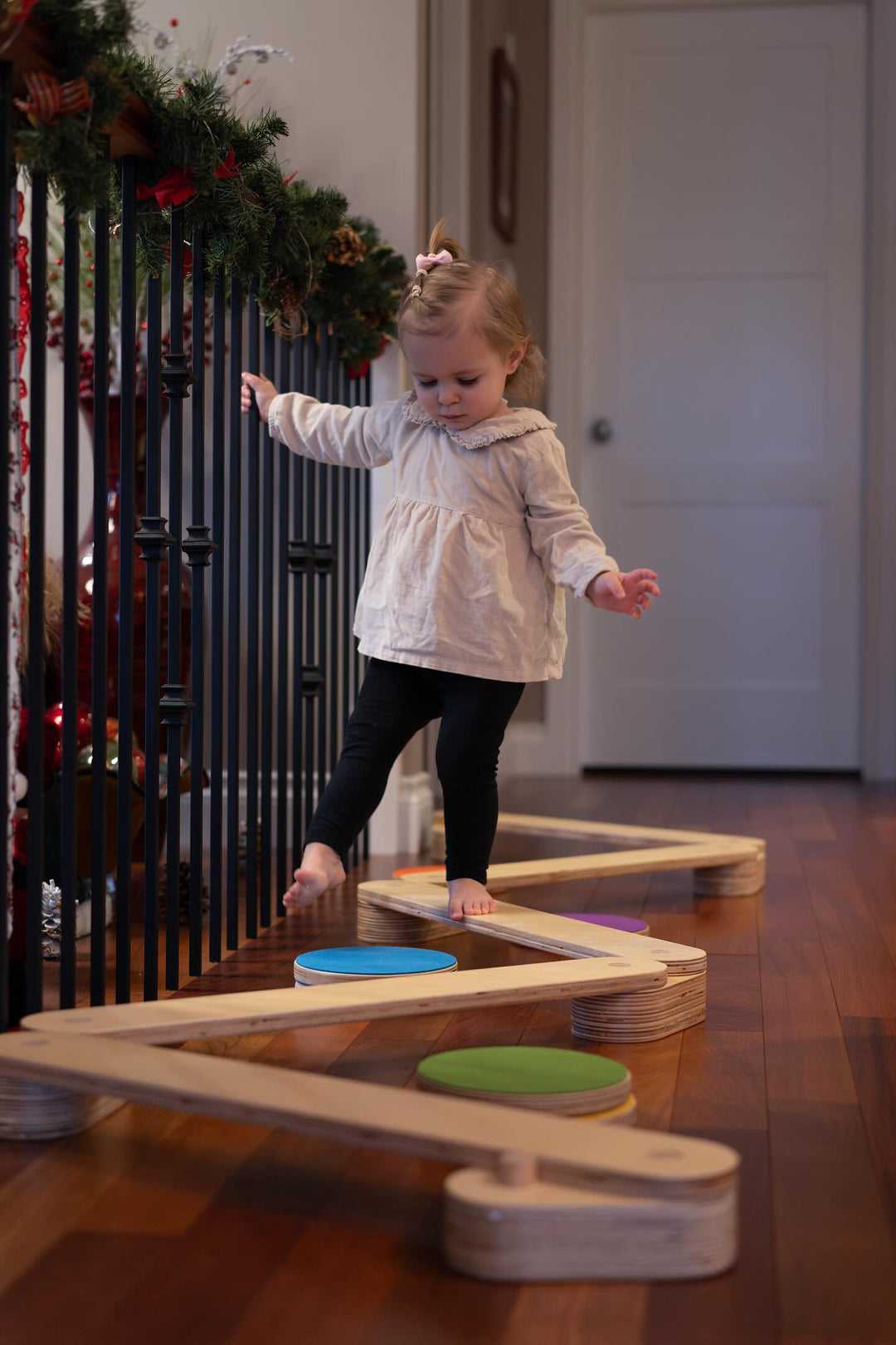 Toddler Playing With Balance Beams And Stepping Stones
