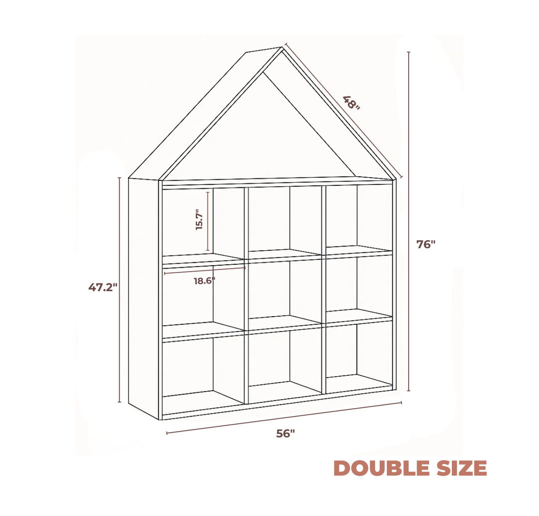 ARY House Bookshelf, Montessori Kids Bookcase with 3 Cloth Drawers