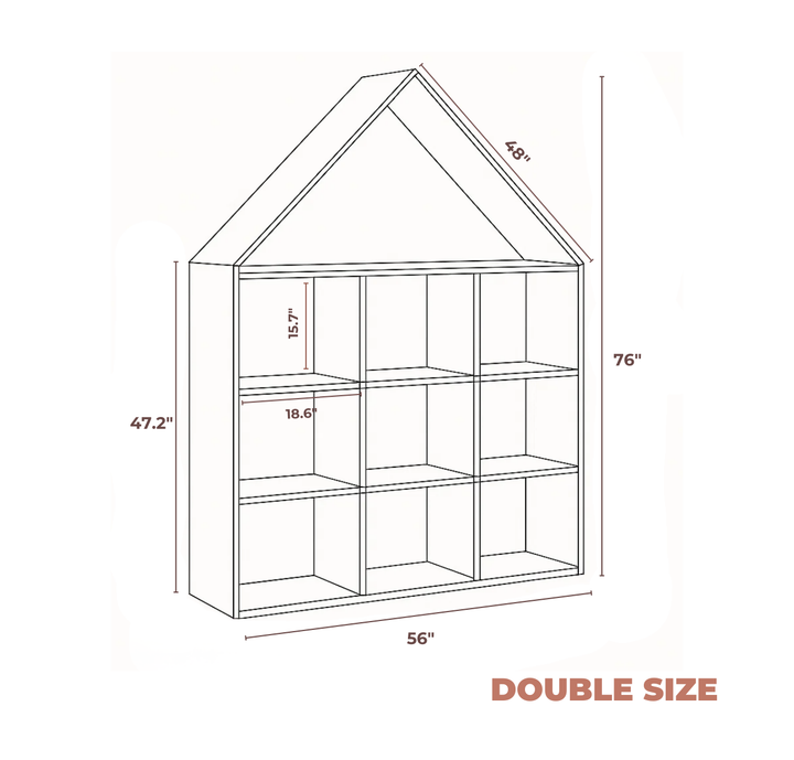 ARY House Bookshelf, Montessori Kids Bookcase with 3 Cloth Drawers