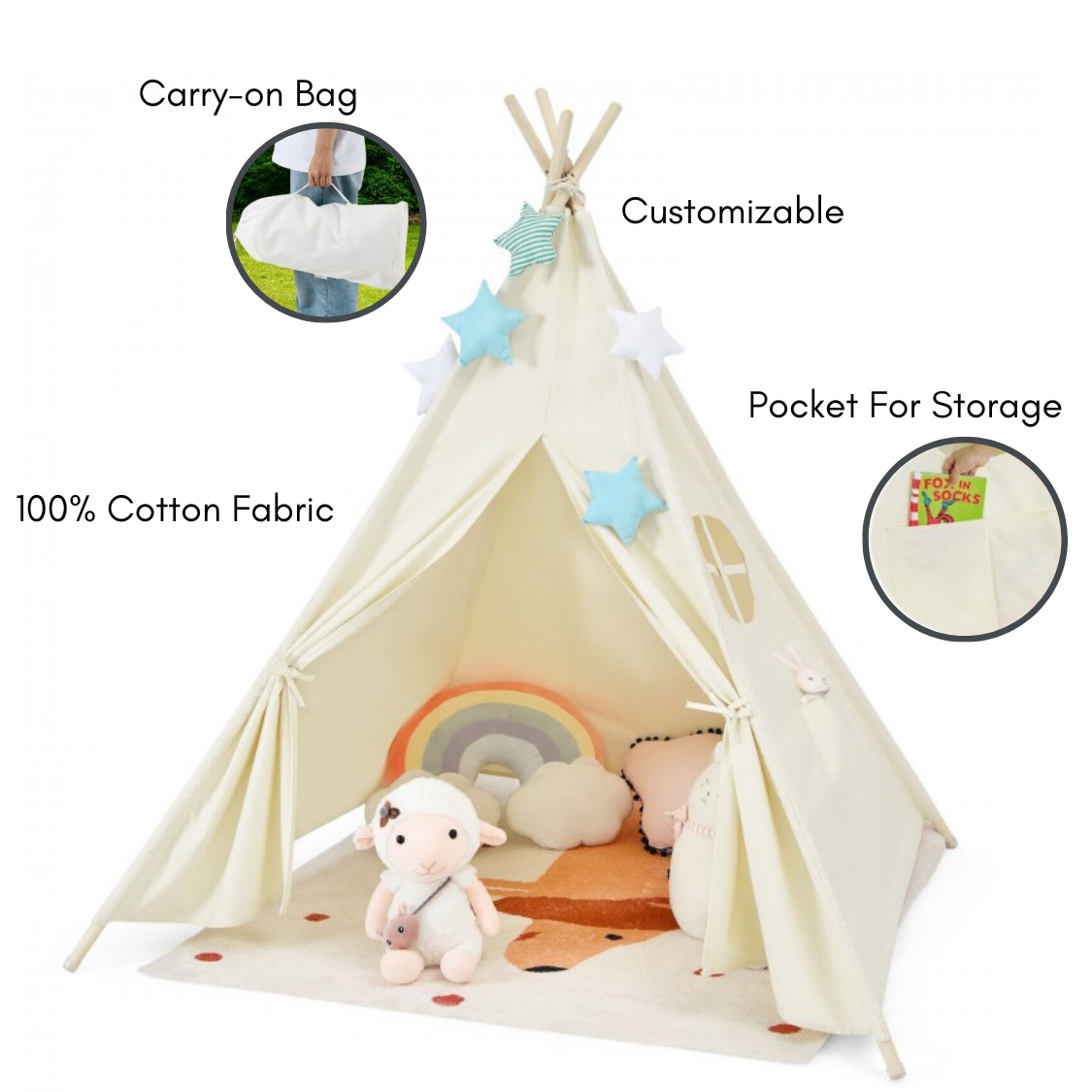 Foldable Kids Canvas Teepee Play Tent costway