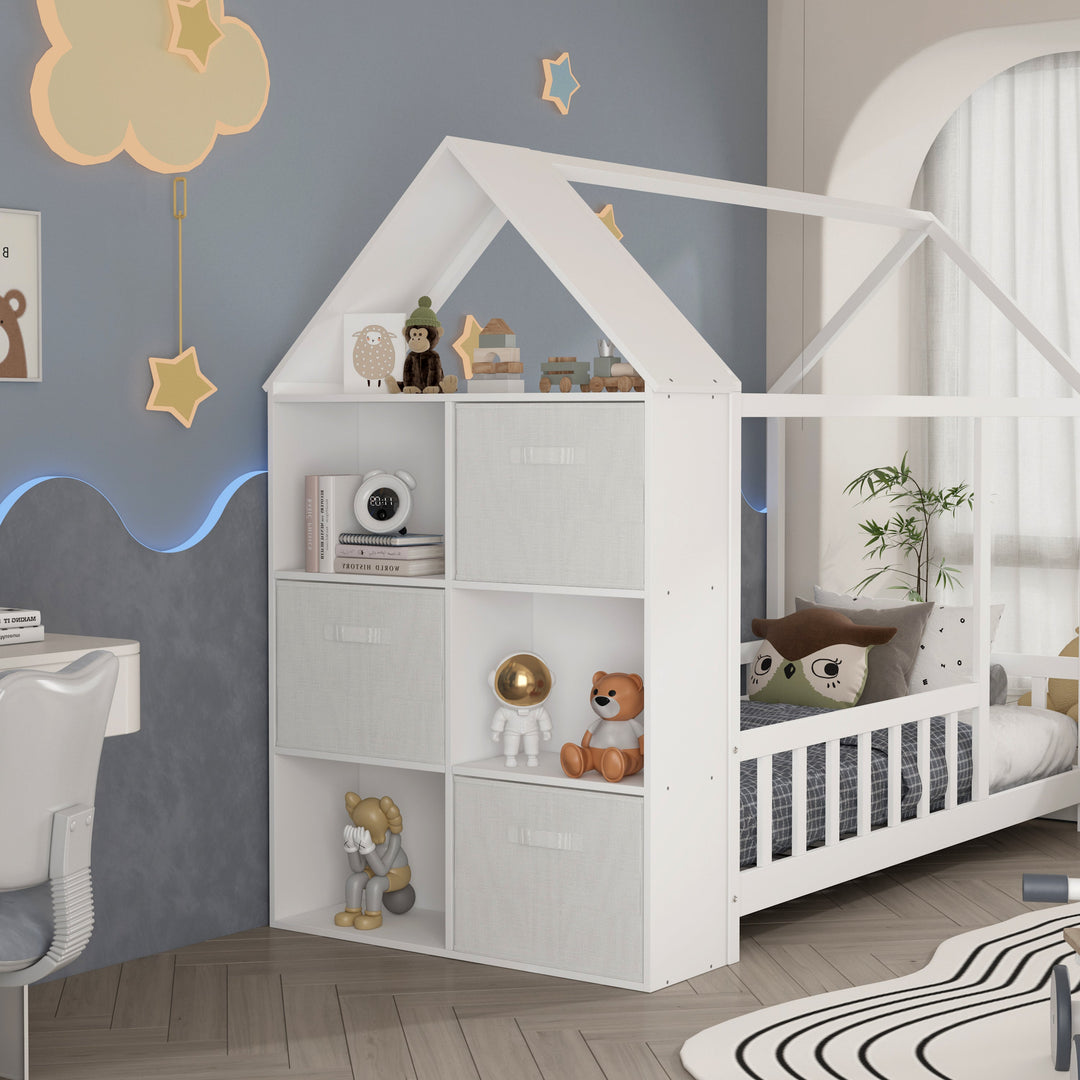 ARY House Bookshelf, Montessori Kids Bookcase with 3 Cloth Drawers
