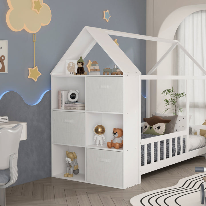 ARY House Bookshelf, Montessori Kids Bookcase with 3 Cloth Drawers