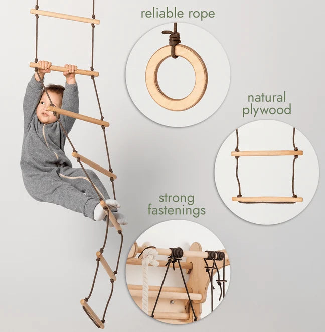 3 in 1 Swing Set Accessory with Rope Ladder, Rings and Disc Swing