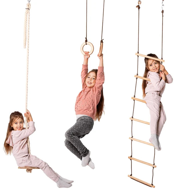 3 in 1 Swing Set Accessory with Rope Ladder, Rings and Disc Swing