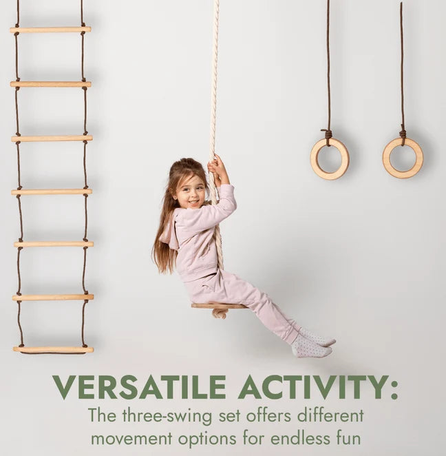 3 in 1 Swing Set Accessory with Rope Ladder, Rings and Disc Swing