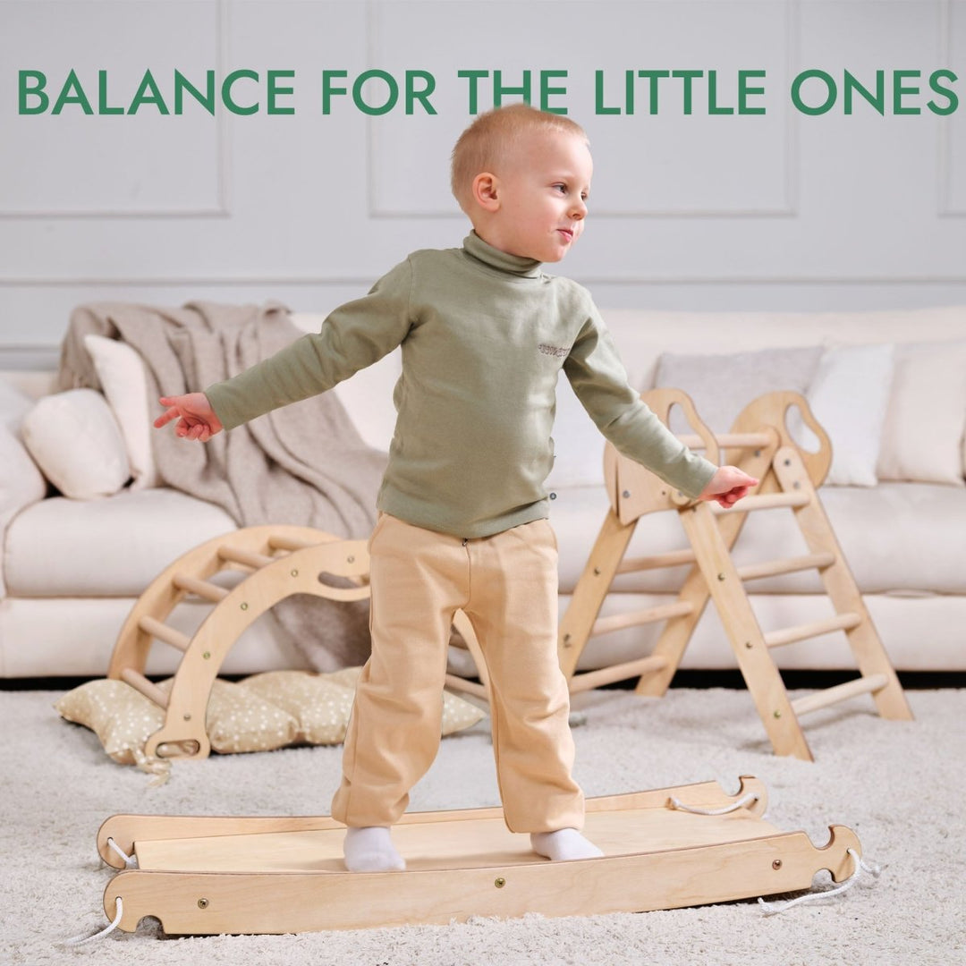 4in1 Montessori Climbing Frame: Pikler Triangle + Arch + Slide Board + Cushion for Toddlers (1–3 Years) - Beige
