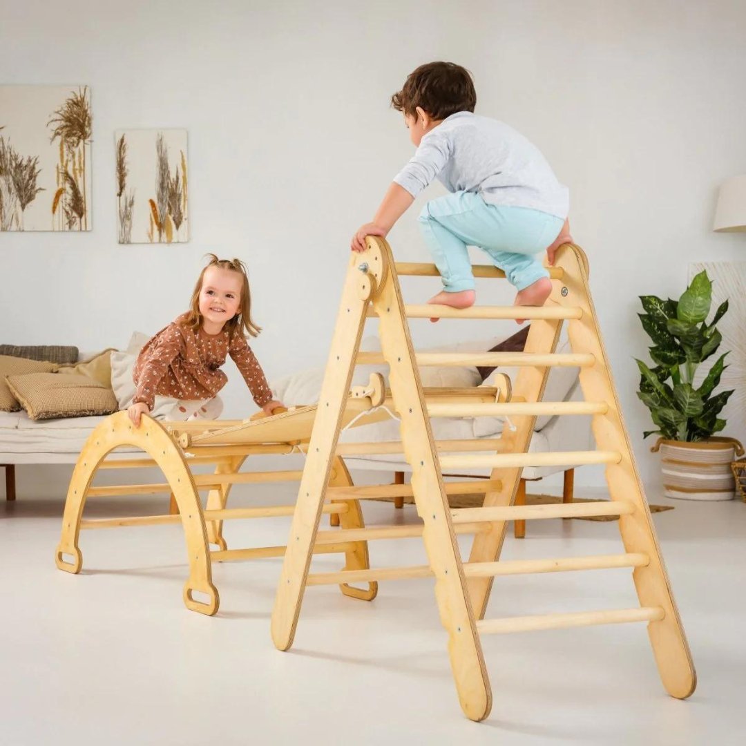 4in1 Montessori Climbing Set: Triangle Ladder + Climbing Arch + Slide Board + Art Addition