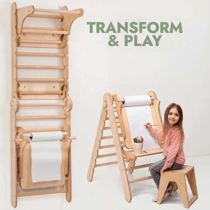 5 in 1 Swedish Wall Climbing Set with Triangle, Ramp, Swing and Desk