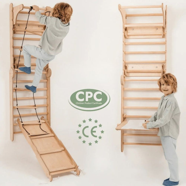 5 in 1 Swedish Wall Climbing Set with Triangle, Ramp, Swing and Desk