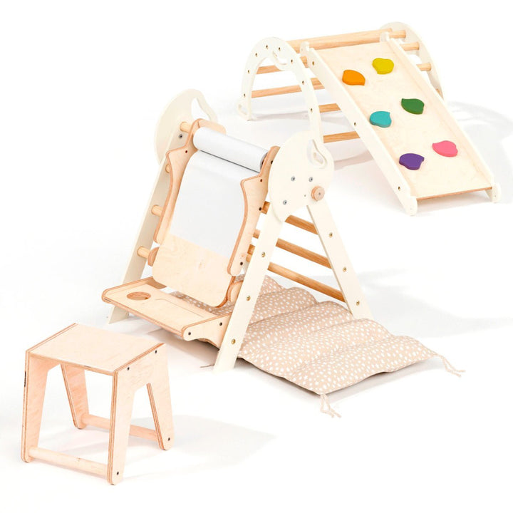 5in1 Montessori Climbing Set: Pikler Triangle, Arch, Slide Board, Art Addition and Cushion for Toddlers (1–3 Years)