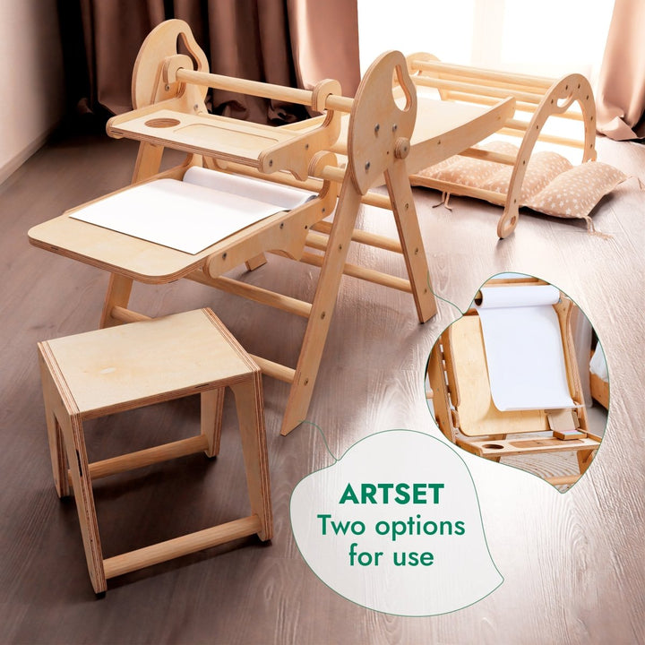 5in1 Montessori Climbing Set: Pikler Triangle, Arch, Slide Board, Art Addition and Cushion for Toddlers (1–3 Years)