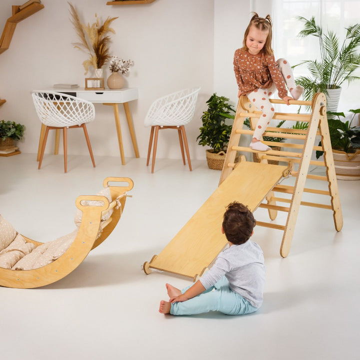 5in1 Montessori Climbing Set: Triangle Ladder + Climbing Arch + Slide Board + Cushion + Art Addition