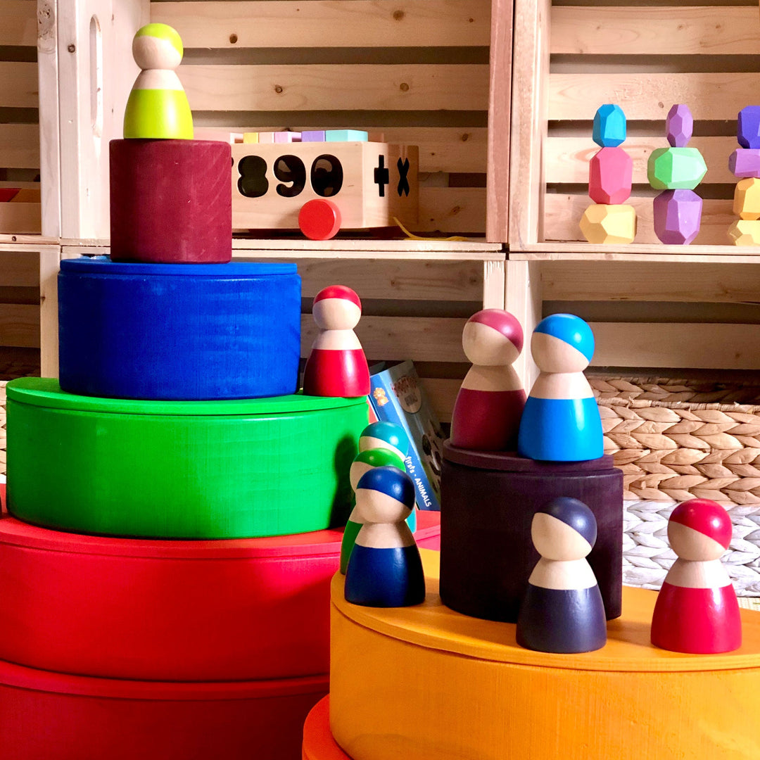 Large Wooden Rainbow Stacker Bundle – Montessori Stacking Toy for Kids