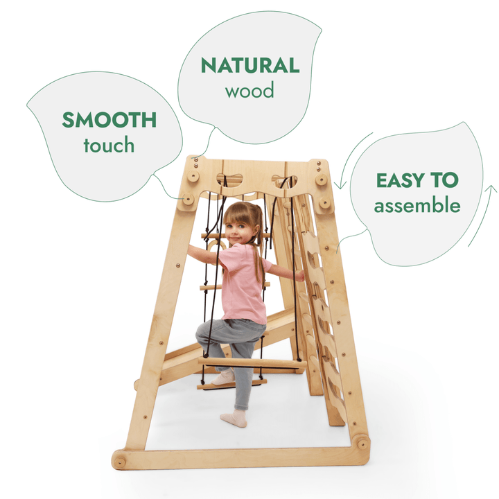6in1 Indoor Jungle Gym for Toddler: Playground + Swings Set + Slide Board + Rope + Stairs