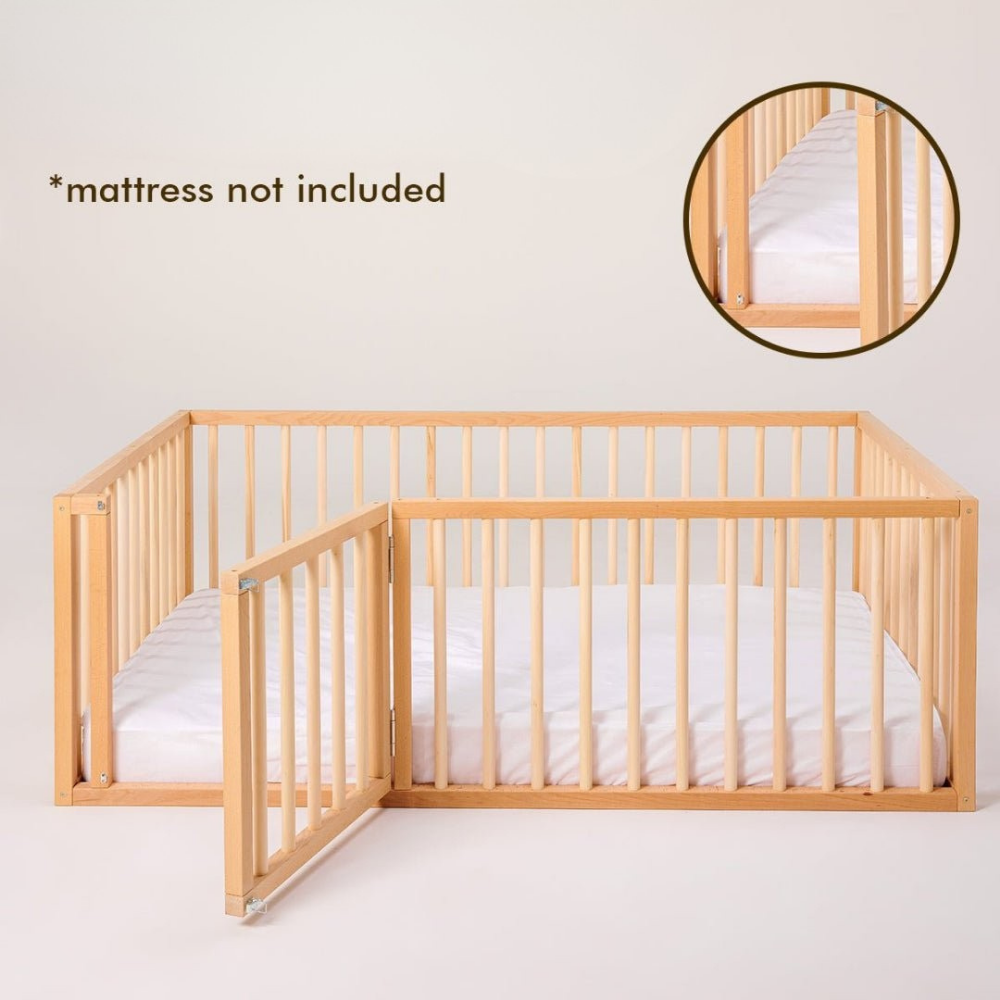Twin Size Bed Frame for Toddlers with Fence (Twin or Full Size)