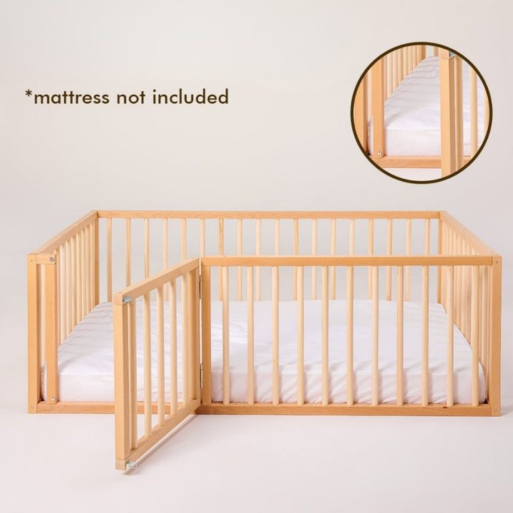 Twin Size Bed Frame for Toddlers with Fence (Twin or Full Size)