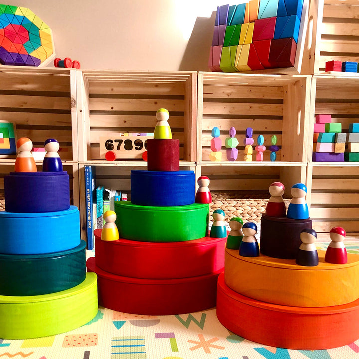 Large Wooden Rainbow Stacker Bundle – Montessori Stacking Toy for Kids