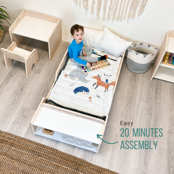 Montessori Floor Bed With Rails - Crib/Twin Size - Made In Canada