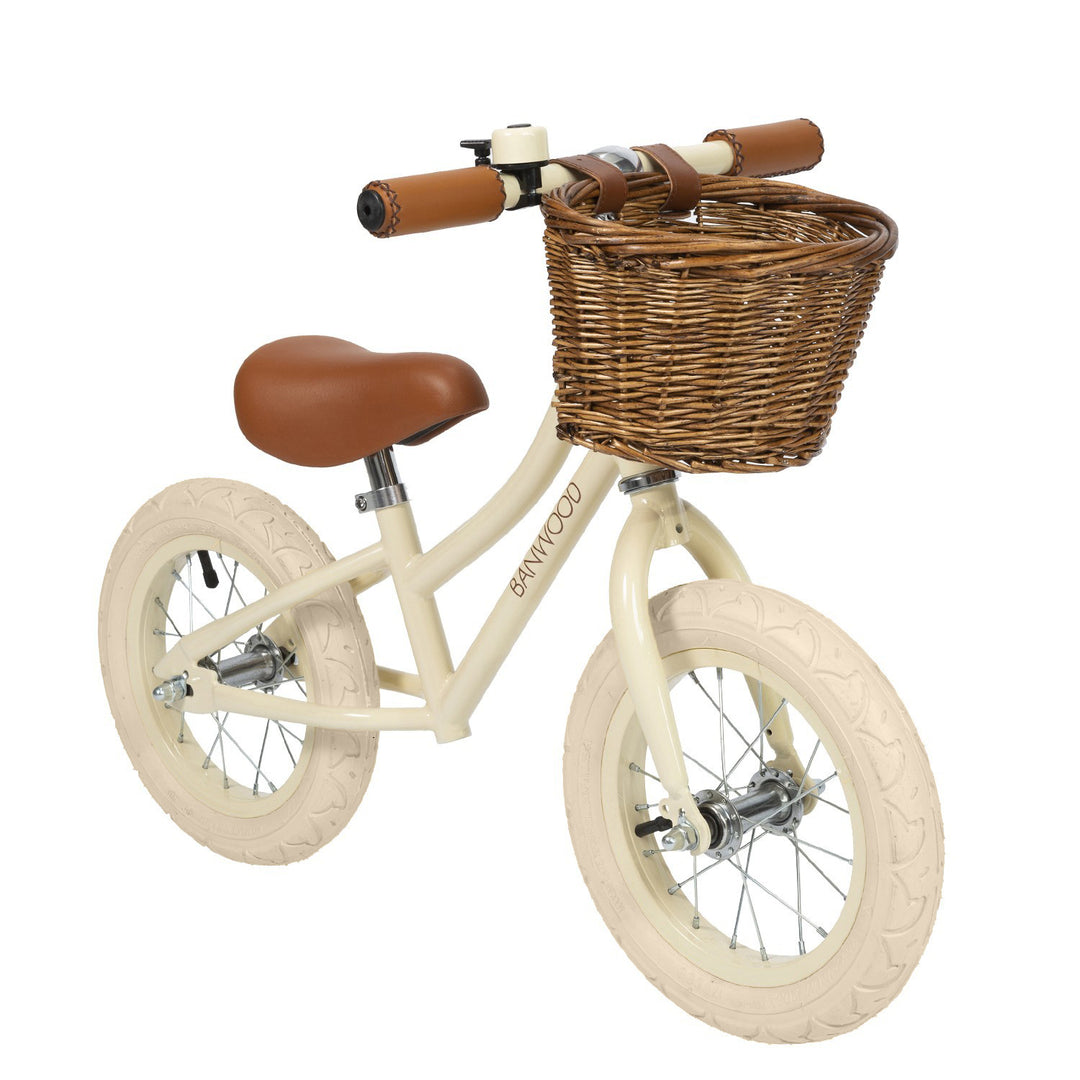 Banwood First Go balance bike Cream, front three quarter view
