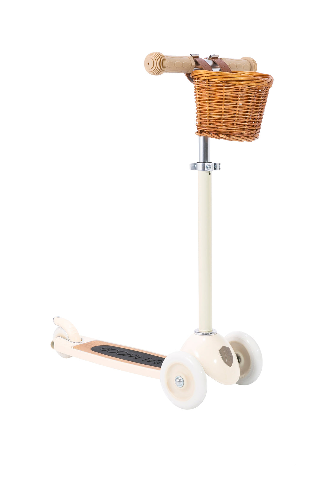 Banwood Vintage 3 Wheel Scooter in Cream with wicker basket