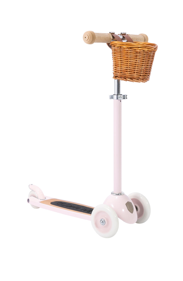 Banwood Vintage 3 Wheel Scooter in Pink with wicker basket