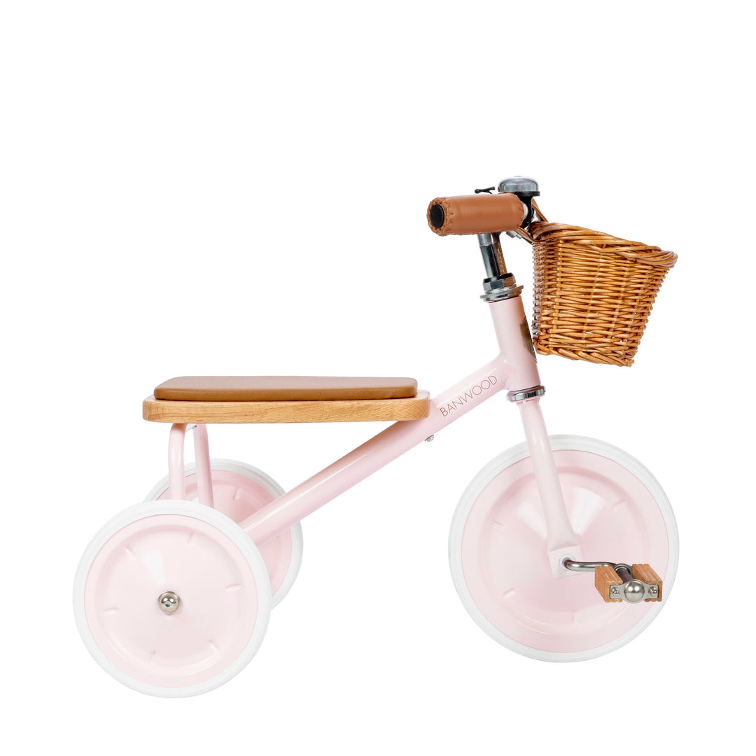 Banwood Vintage Trike in Pink with wicker basket