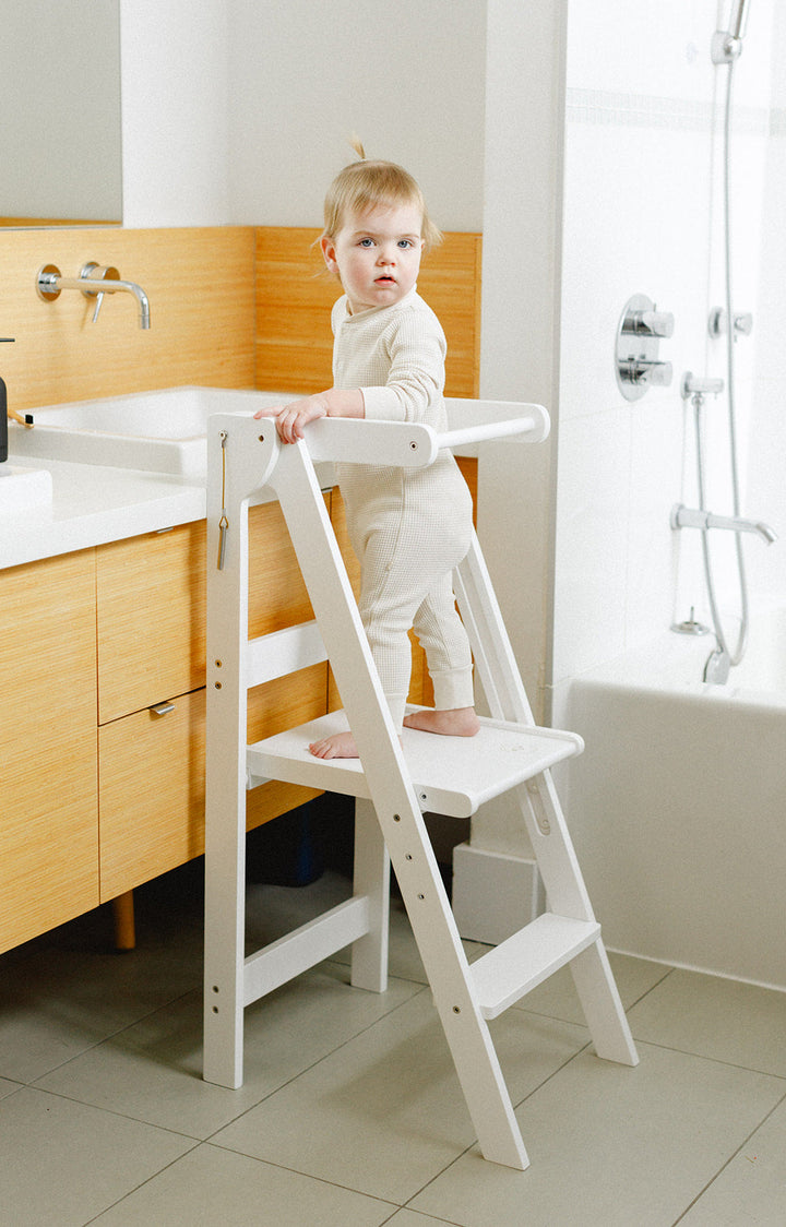 Adjustable White Fold N' Store Learning Tower - MLHCo