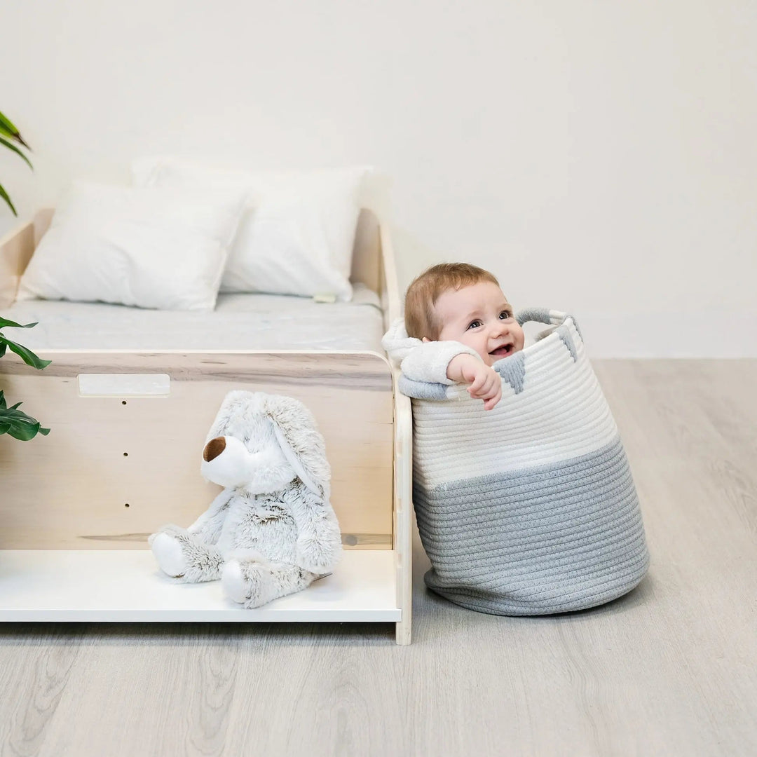 Montessori Floor Bed with Rails & Shelves (TWIN) Made in Canada