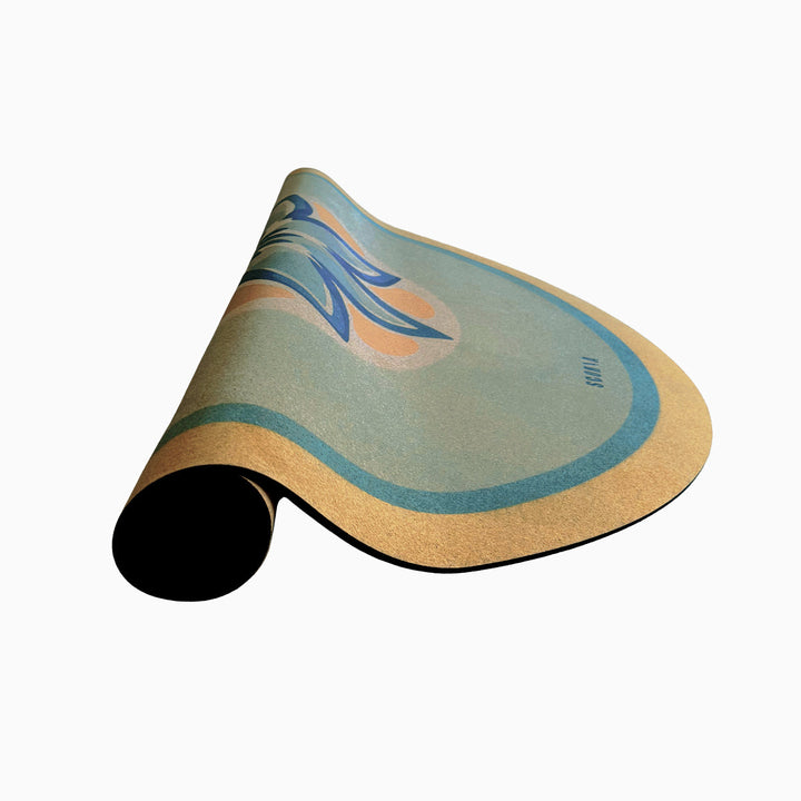 XL Cork Yoga Mat (53" diameter - Round) - Blue Petals