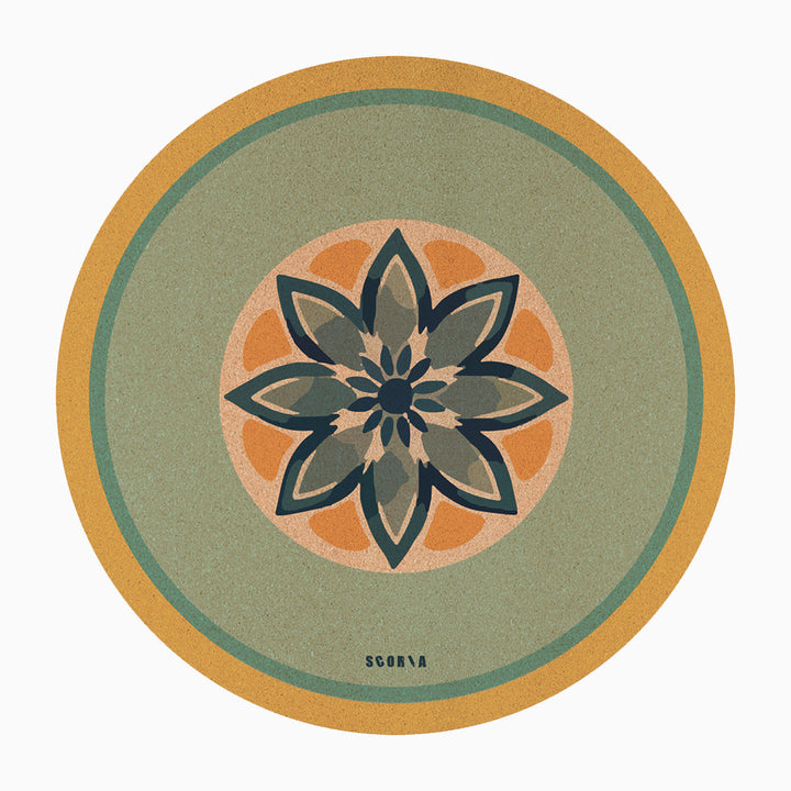 XL Cork Yoga Mat (53" diameter - Round) - Blue Petals