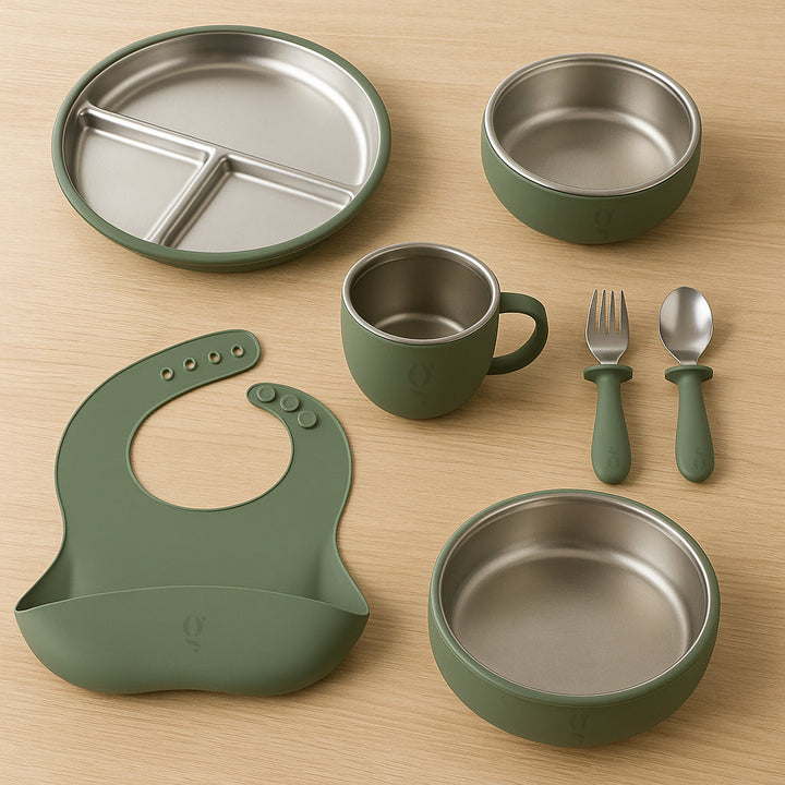 Premium 7-Piece Silicone & Stainless Steel Kids Dinnerware Set