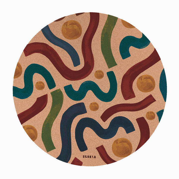 Baby Yoga Cork Mat (47" diameter - Round) - Brush Strokes