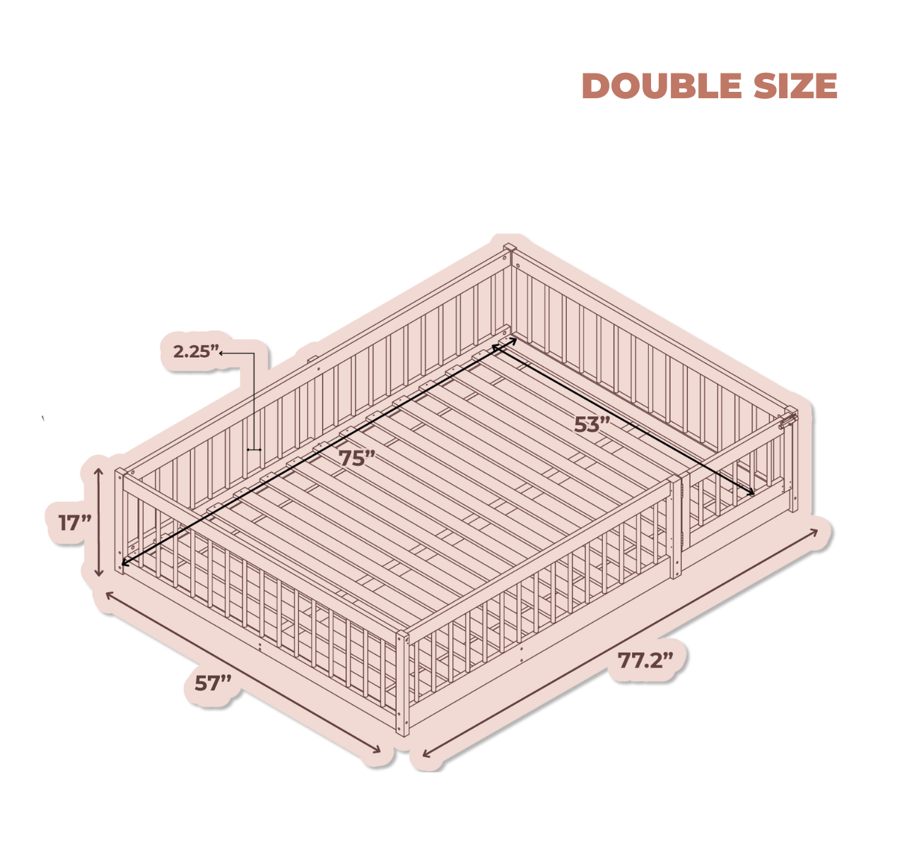 Dream Raft Floor Bed double size dimensions diagram