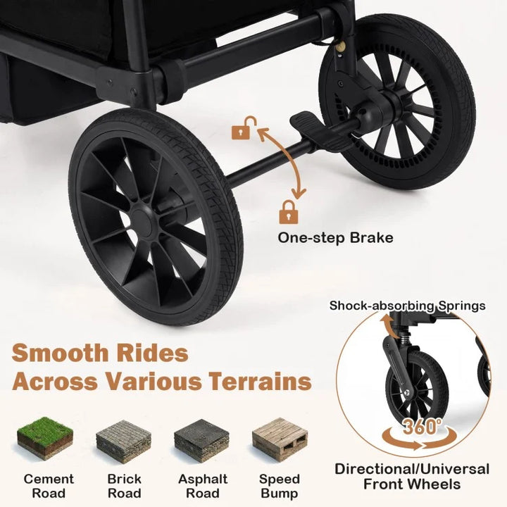 Foldable 2-Seater Wagon Stroller with Removable Canopy